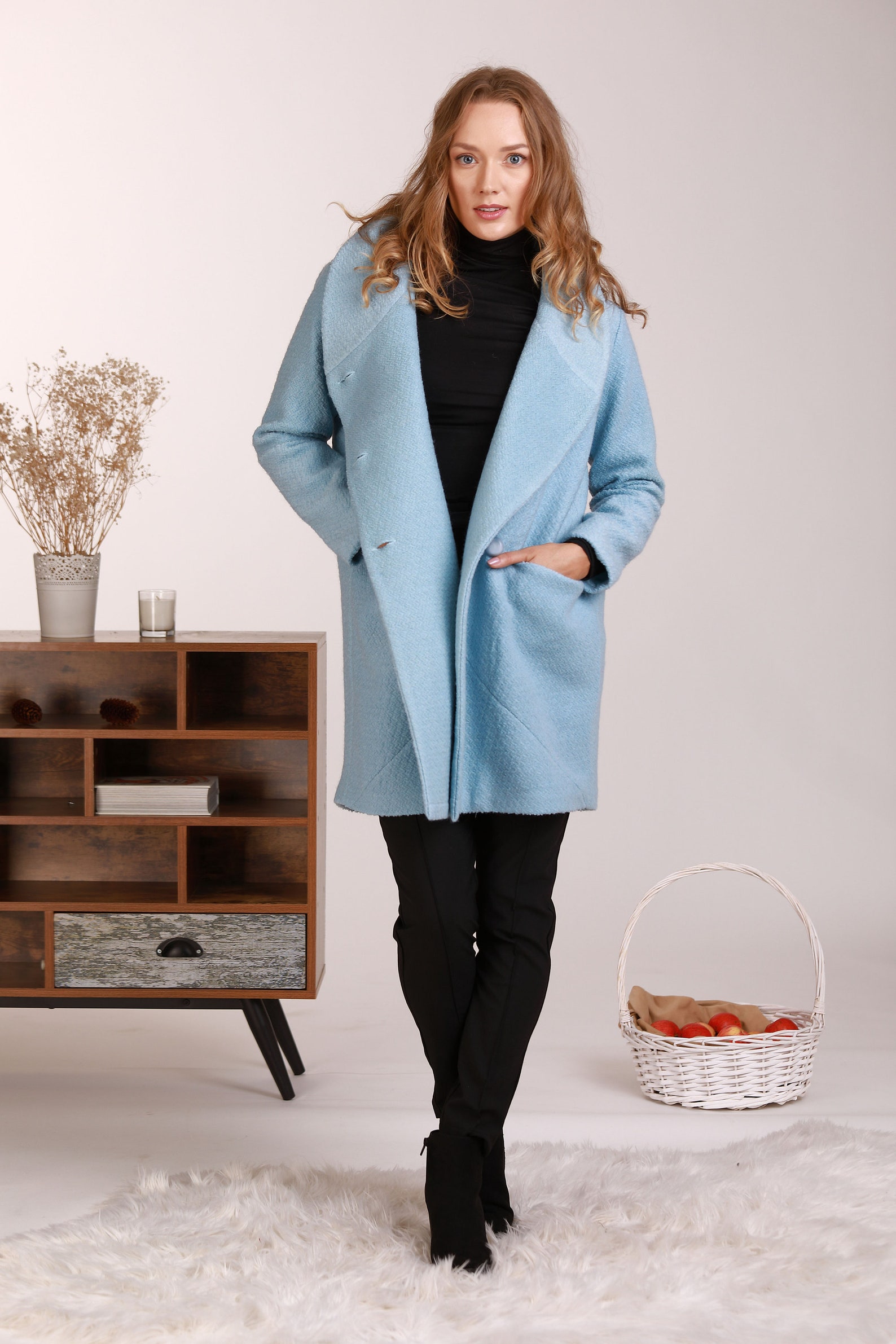 Sky Blue Wool Coat Short Coat Comfy Coat Winter Coat Plus | Etsy
