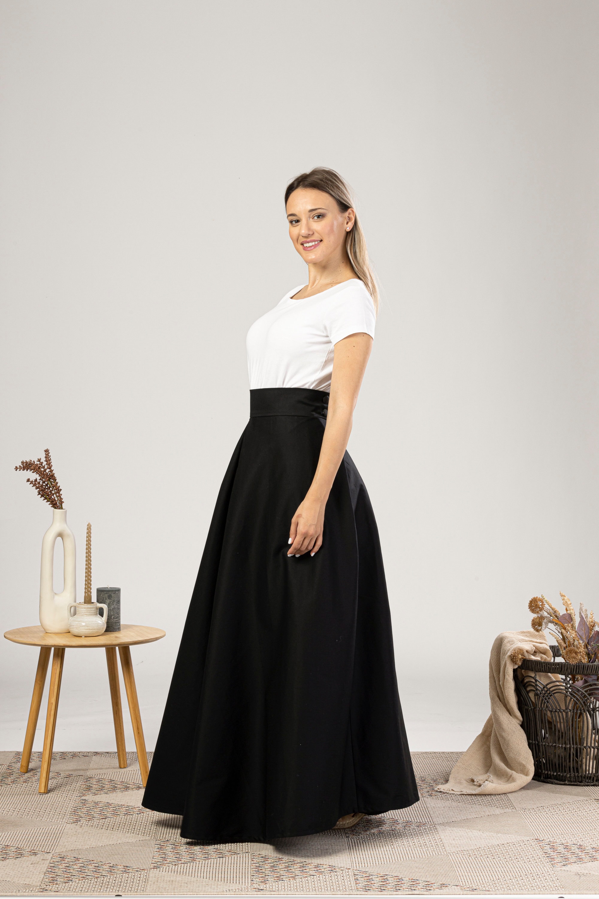 スカート Twoway Long Skirt BLACK Chiffon Maxi Skirt for Women Lady Girl 2 Layer Full Long