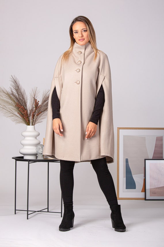 Manteau Femme En Laine Avec Col Châle - Cape Longue élégante Pour L'hiver - Couleur Selon Photo