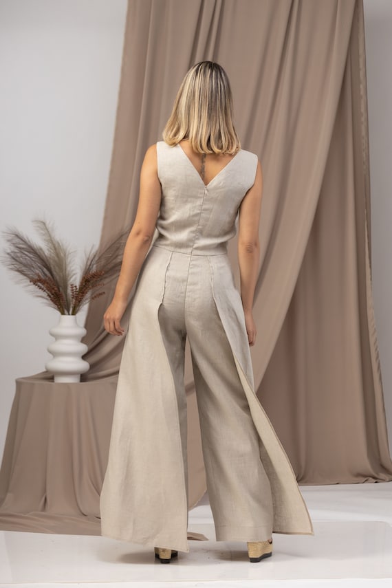 Elegant Linen Jumpsuit, Formal Dressy Jumpsuit, Wedding Guest
