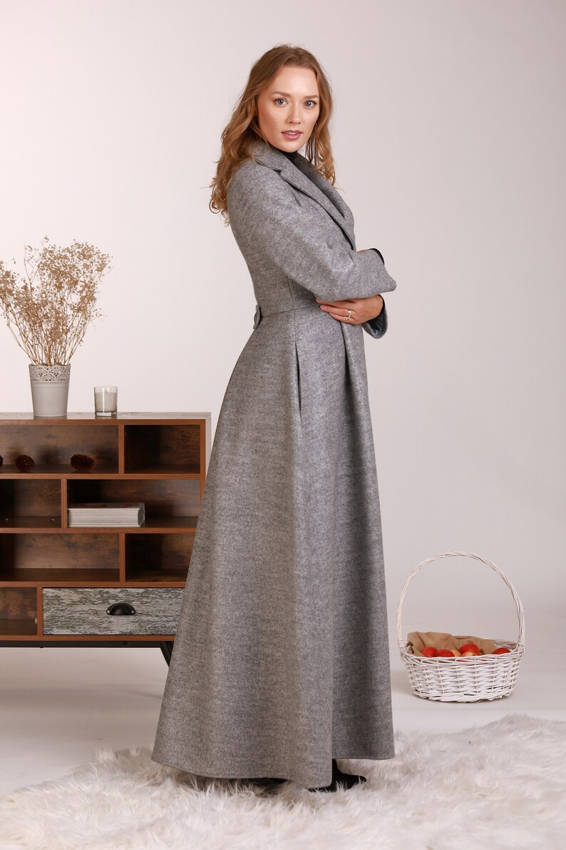 Elegant Wool Princess Coat with Pockets Ready To Ship Winter Gray Coat in Size L Wool Long Coat