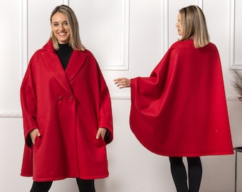 Winter Walking Lapel Cape Coat, Large Renaissance Cloak, Long Overcoat for Winter, Old-Fashioned Women Wool Mix Coat, Plus Size Available