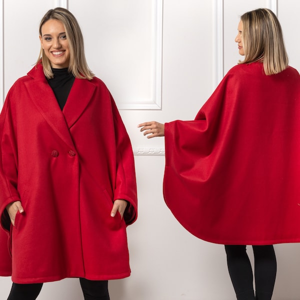 Wool Walking Lapel Cape Coat, Large Renaissance Cloak, Long Overcoat for Winter, Old-Fashioned Women Coat, Plus Size Available