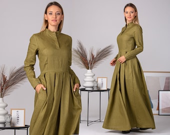 Vestido vintage inspirado na Guerra Civil Americana, vestido de linho estilo pradaria à moda antiga, vestido de verão eduardiano, vestido de linho estilo cottagecore, vestido casual discreto