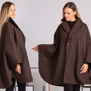 Ladies Wool Cape Coat, Poncho Cloak Overcoat, Long Renaissance Cape, Elegant Swing Coat in Blue, Red, Brown, Beige, Gray or Black Color