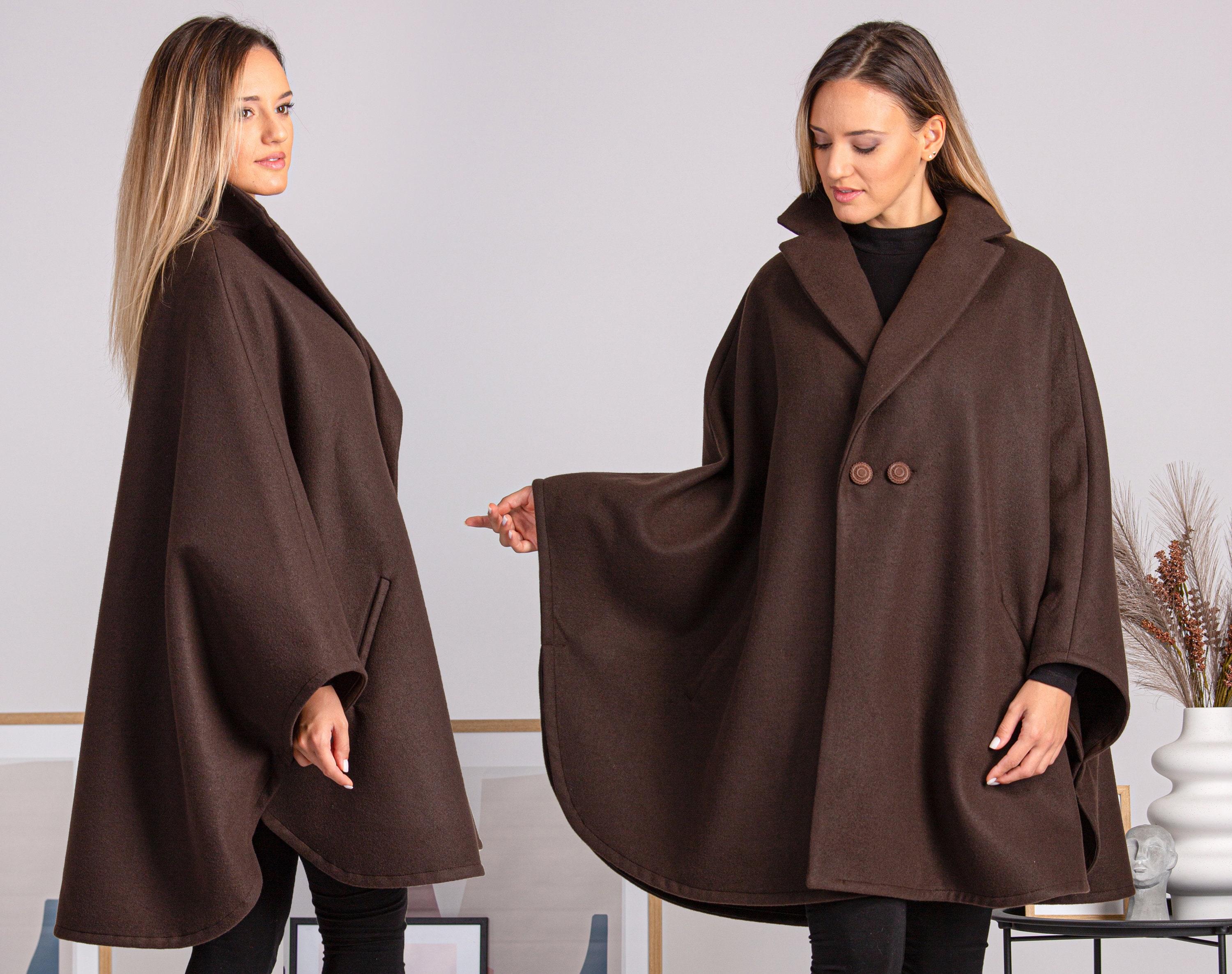 NikkaPlace Hooded Wool Cape Coat