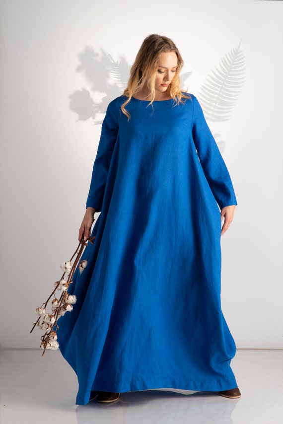 blue linen midi dress Floral Linen Midi Dress main image 1