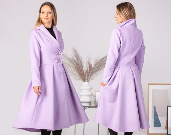 Fit and Flare Dress Coat With Pockets, Plus Size Lavender Purple