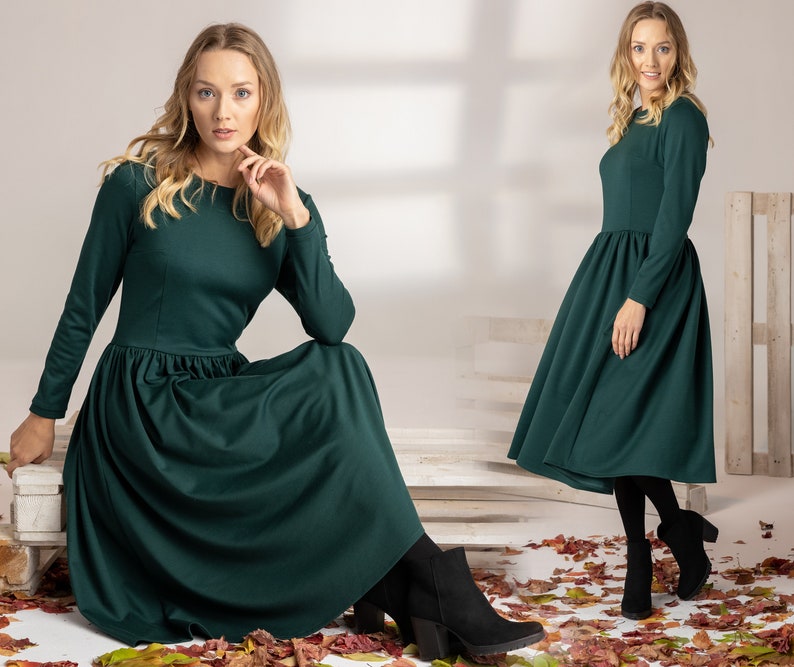 long sleeve green dress plus size