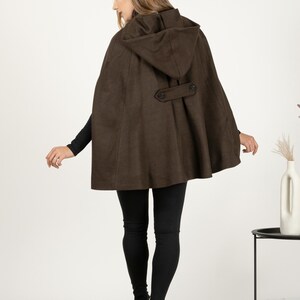 Hooded Cape Coat with Pockets, Winter Poncho Cloak, Plus Size Clothing, Short Cape Wool Mix Cloak, Poncho Jacket, Elegant Petite Swing Cape image 17