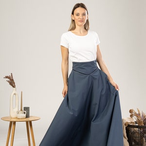 Victorian Walking Skirt, Edwardian Cotton Yellow Skirt, Waistband Long Skirt, Plus Size Gothic Flare Skirt, Steampunk Maxi High Waist Slate Blue