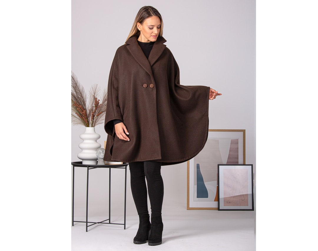 Women Acrylic Winter Coat Hooded Poncho Cape Jacket