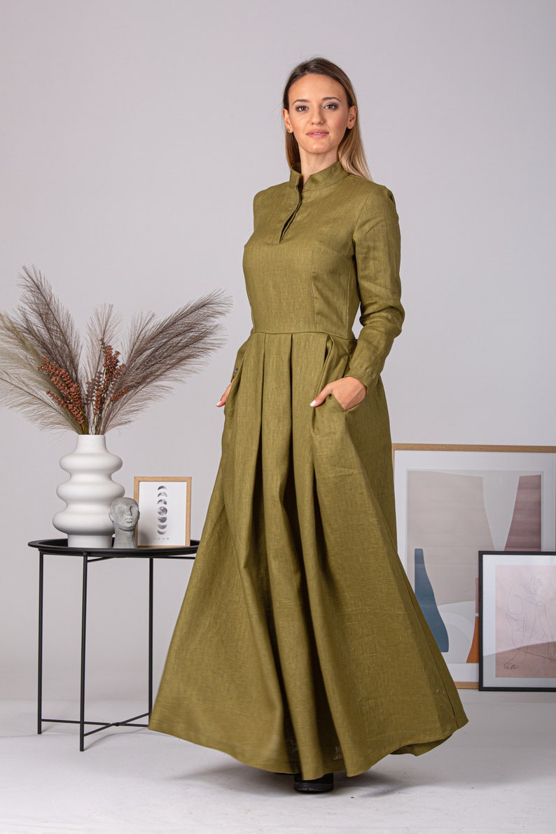 Linen Cottagecore Dress Plus Size Maxi Dress Casual | Etsy