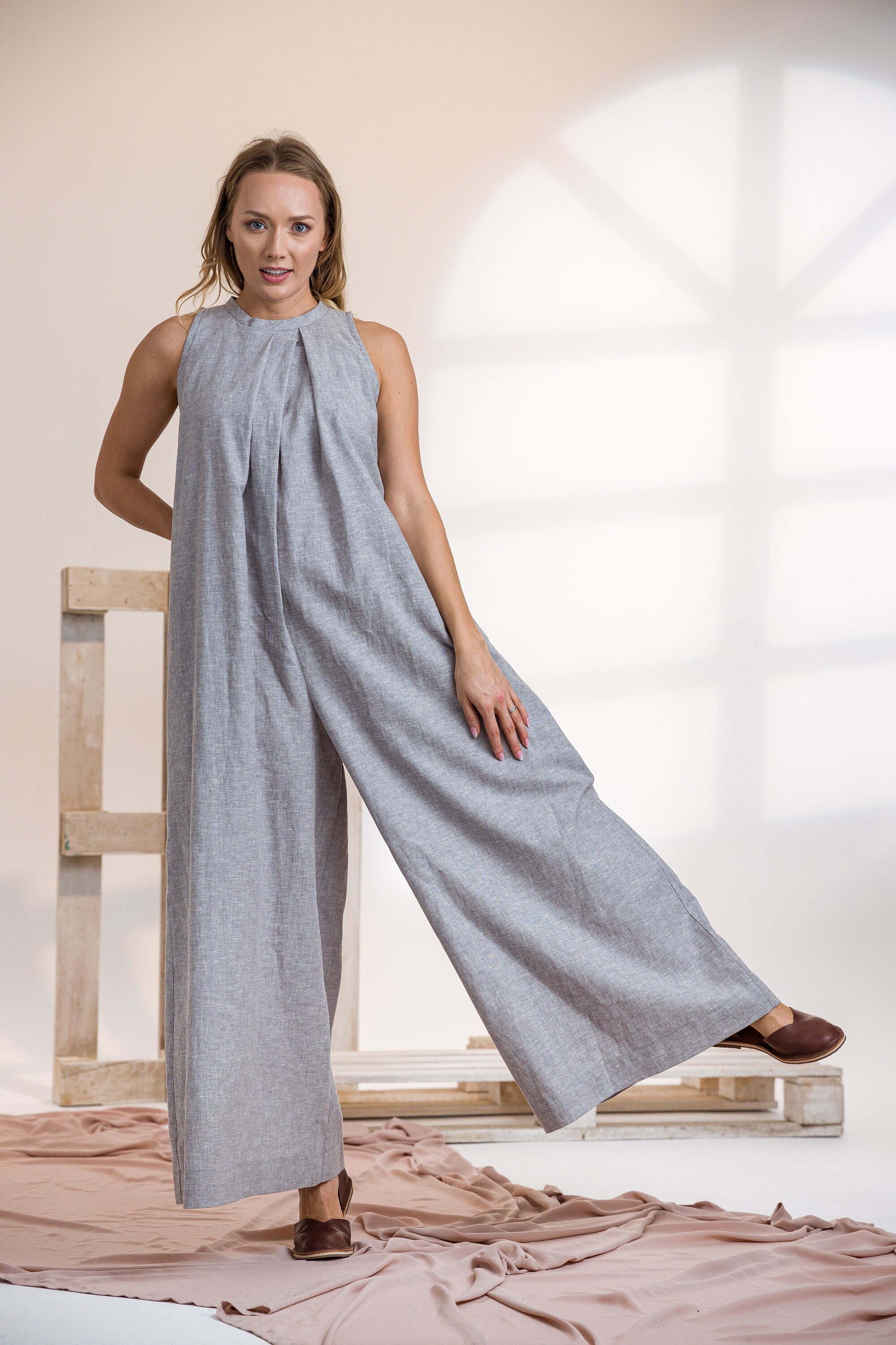 Loose Linen Jumpsuit Wide Leg Jumpsuit Linen Clothing | Etsy