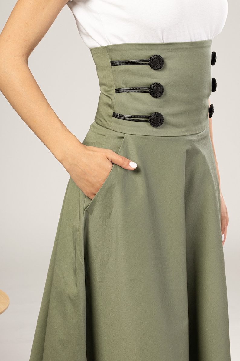 High Waisted Empire Line Victorian Walking Skirt for Summer, Edwardian Designer-Made Skirt, 19th Century Maxi Skirt,Fancy Dressy Retro Skirt image 8