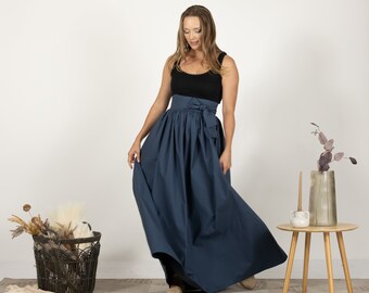 Summer Maxi Cotton Skirt, Sash Belt Skirt With Pockets, Ultra High