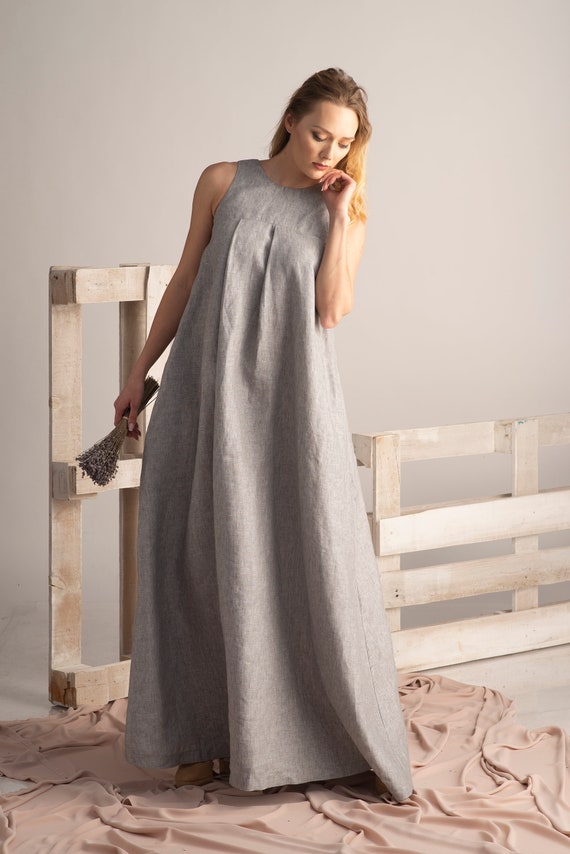 Linen maxi dress with pockets Clearance