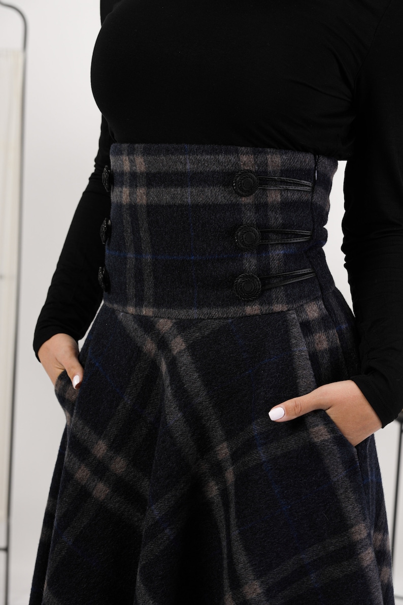 Tartan Plaid Edwardian Skirt, Wool Walking Skirt, Outlander Wool Skirt, Scottish Style Maxi Skirt, Dark Academia Long Winter Riding Skirt image 8
