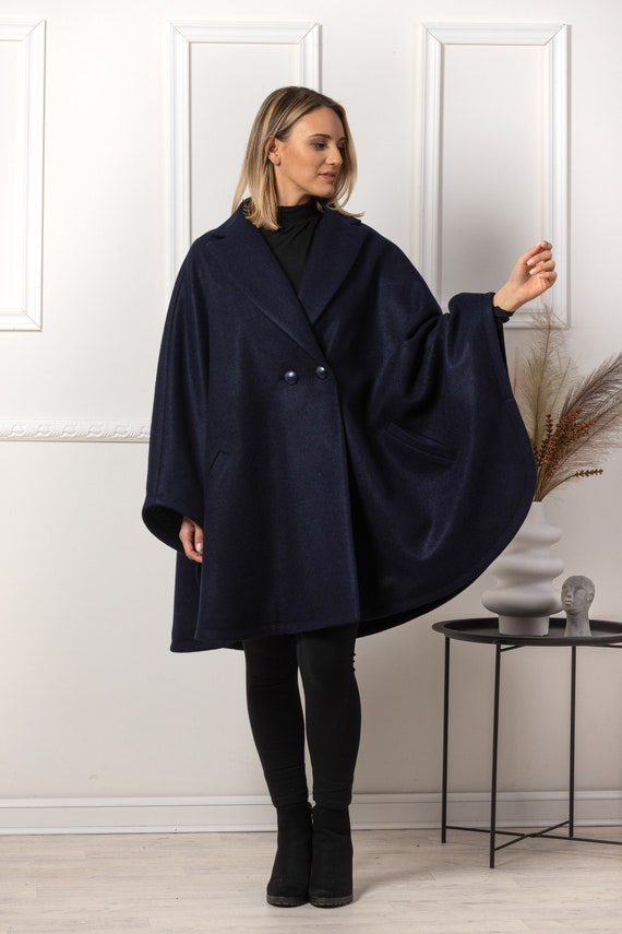 Inspectie Academie metaal Donkerblauwe wollen cape jas plus size winterjas op maat - Etsy België