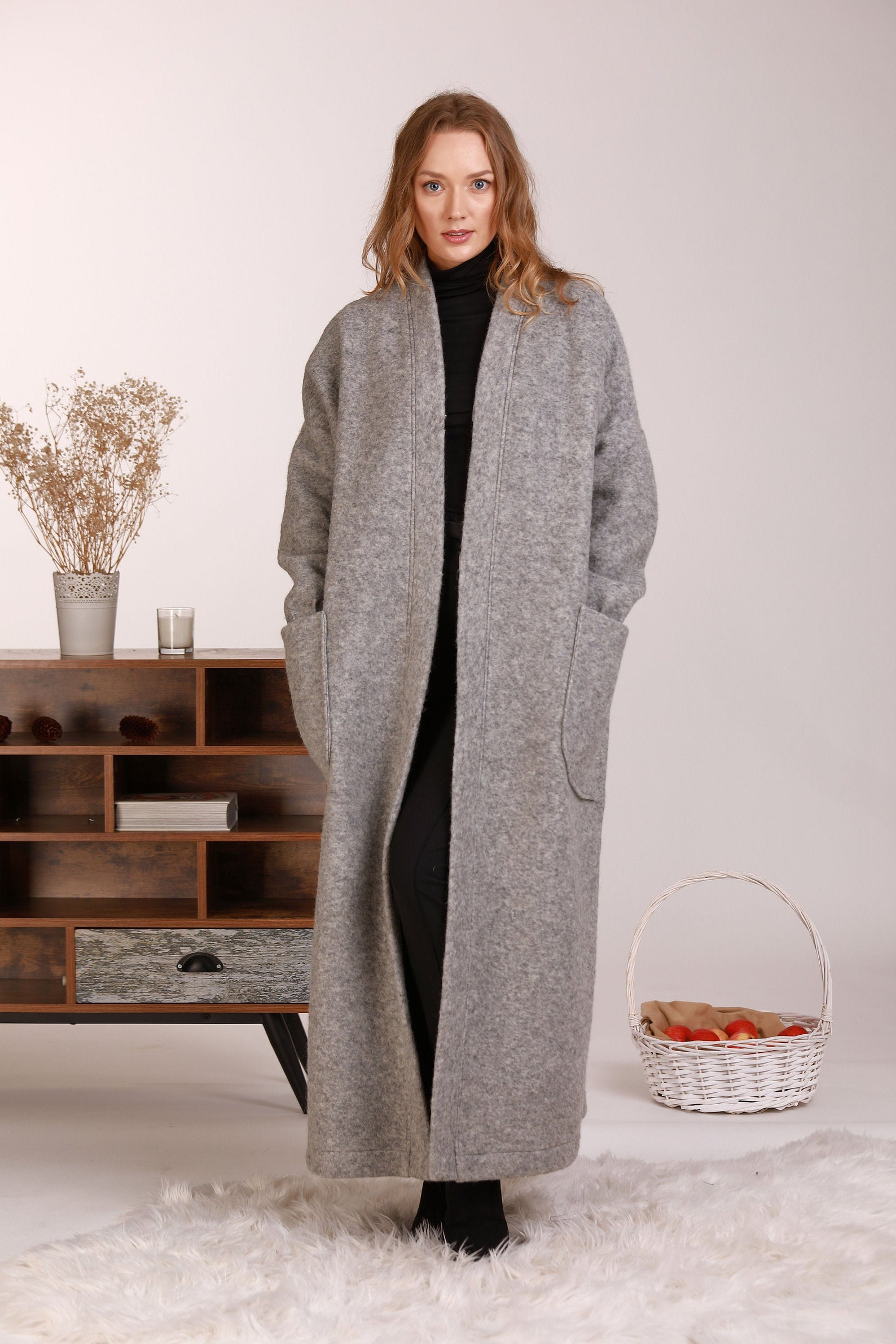 Elegant Wool Maxi Cardigan With Huge Pockets for the Winter Etsy