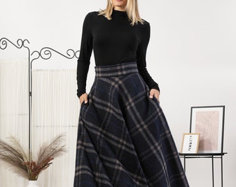 Edwardian Walking Wool Skirt, Dark Academia Clothing, Long Wool Circle Skirt, Victorian Style Skirt, Plus Size High Waist Swing Winter Skirt