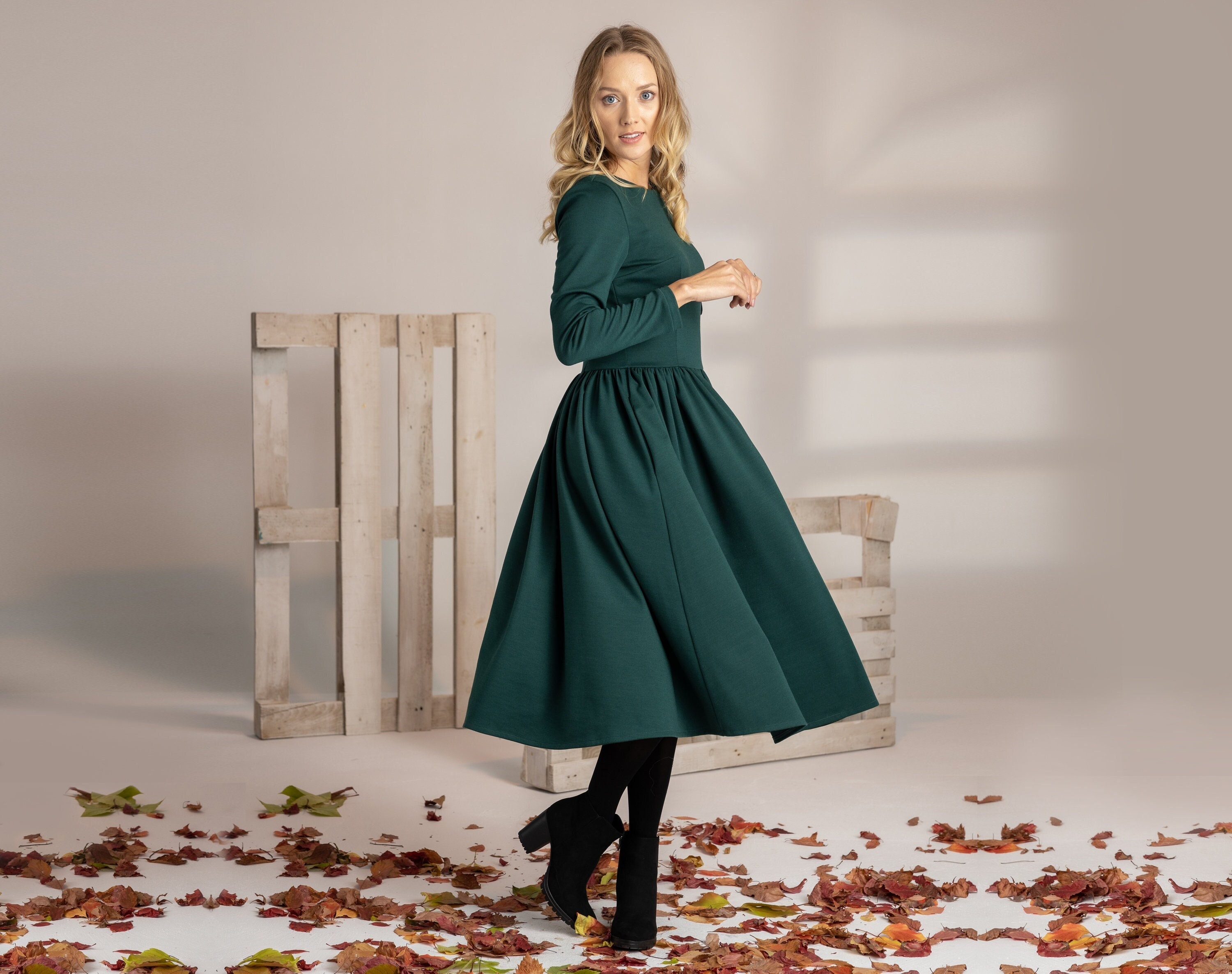 green fit and flare skirt