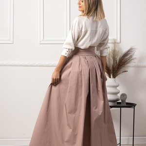 Fit and Flare Summer Cotton Skirt, Military Green High Rise Skirt, Formal Bow Tie Sash Skirt, Maxi Pleated Plus Size Edwardian Style Skirt image 6