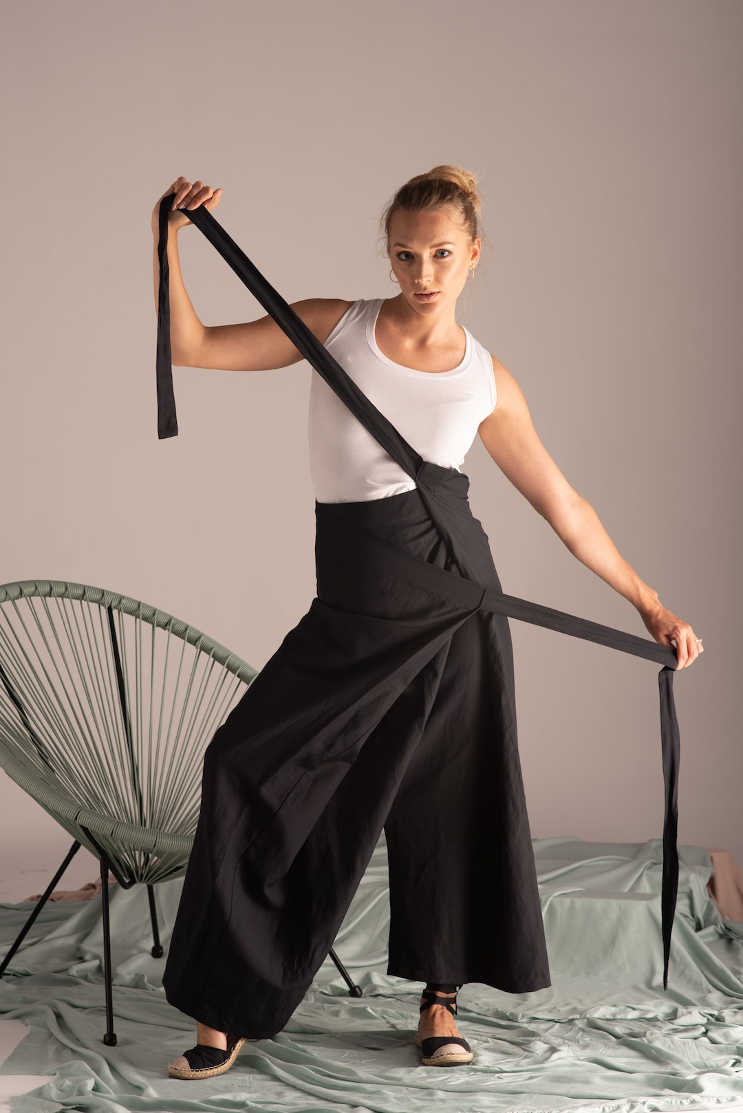 Drop Crotch Minimalist Hakama Pants, Japanese Linen Clothing