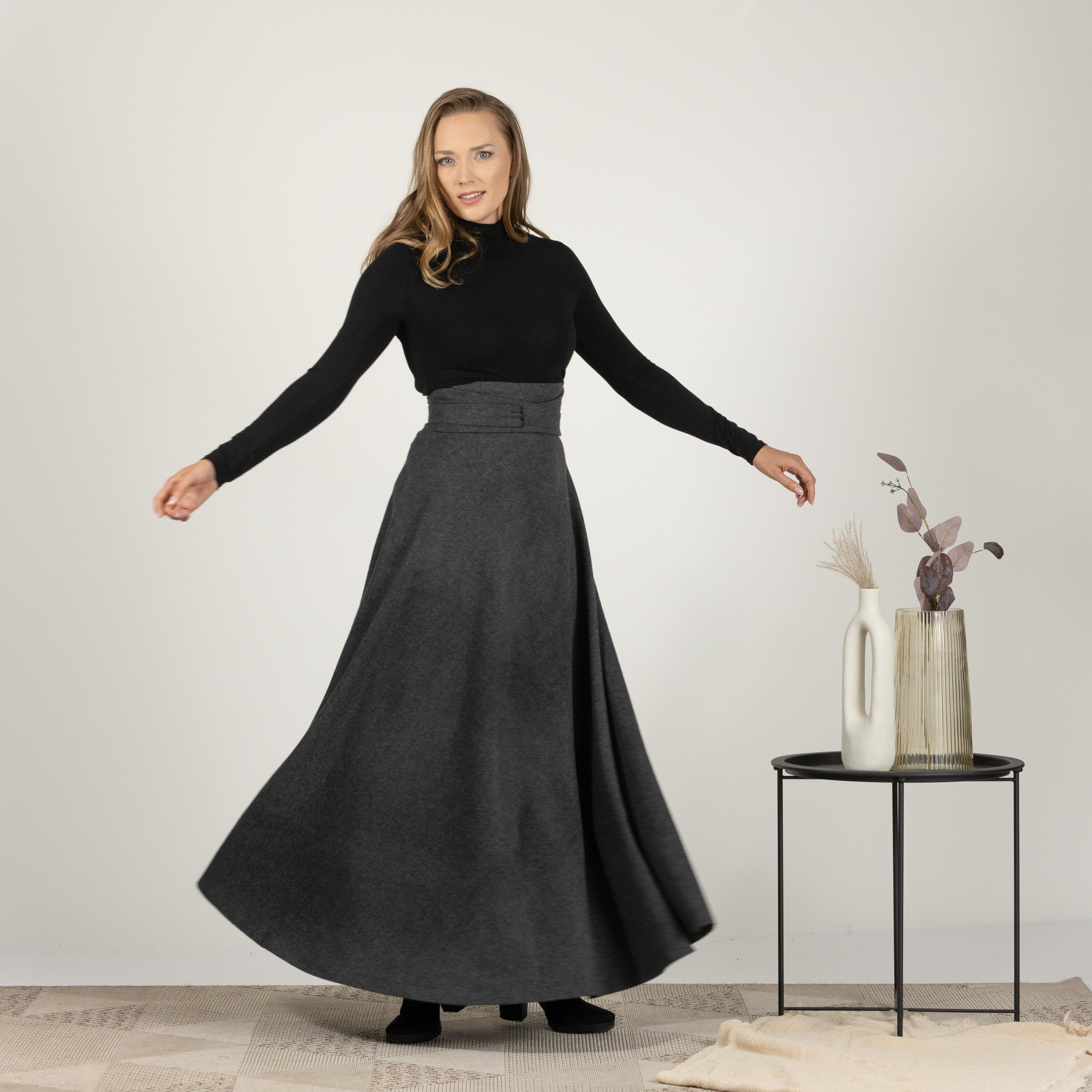 Wool Maxi Gray Skirt, Dark Academia Clothing, Victorian Walking