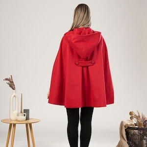 Hooded Cape Coat with Pockets, Winter Poncho Cloak, Plus Size Clothing, Short Cape Wool Mix Cloak, Poncho Jacket, Elegant Petite Swing Cape image 9