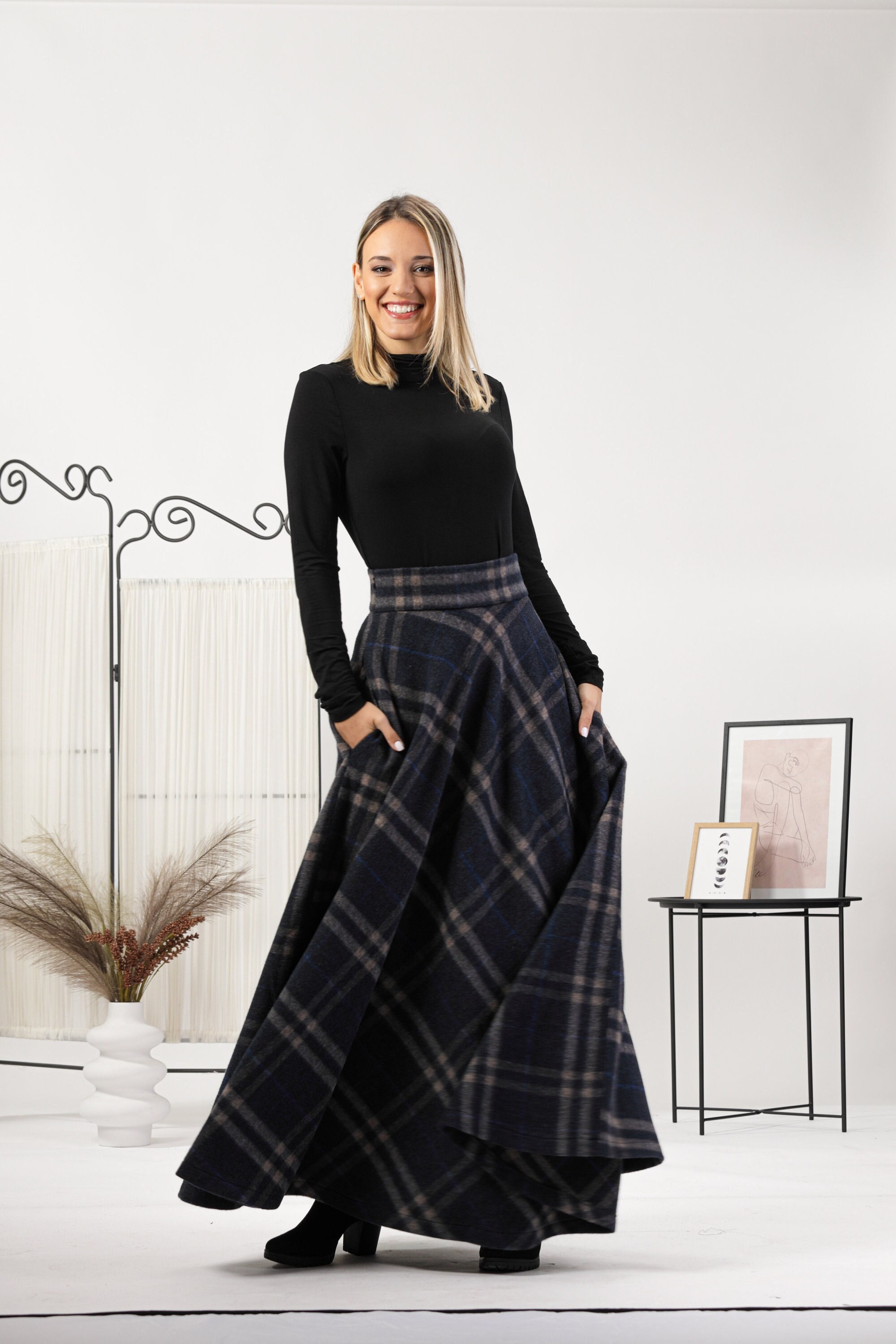 Wool Long Skirt, Plaid Maxi Skirt, Winter Long Tartan Skirt Wool Long Skirt, Plaid Maxi Skirt, Winter Long Tartan Skirt