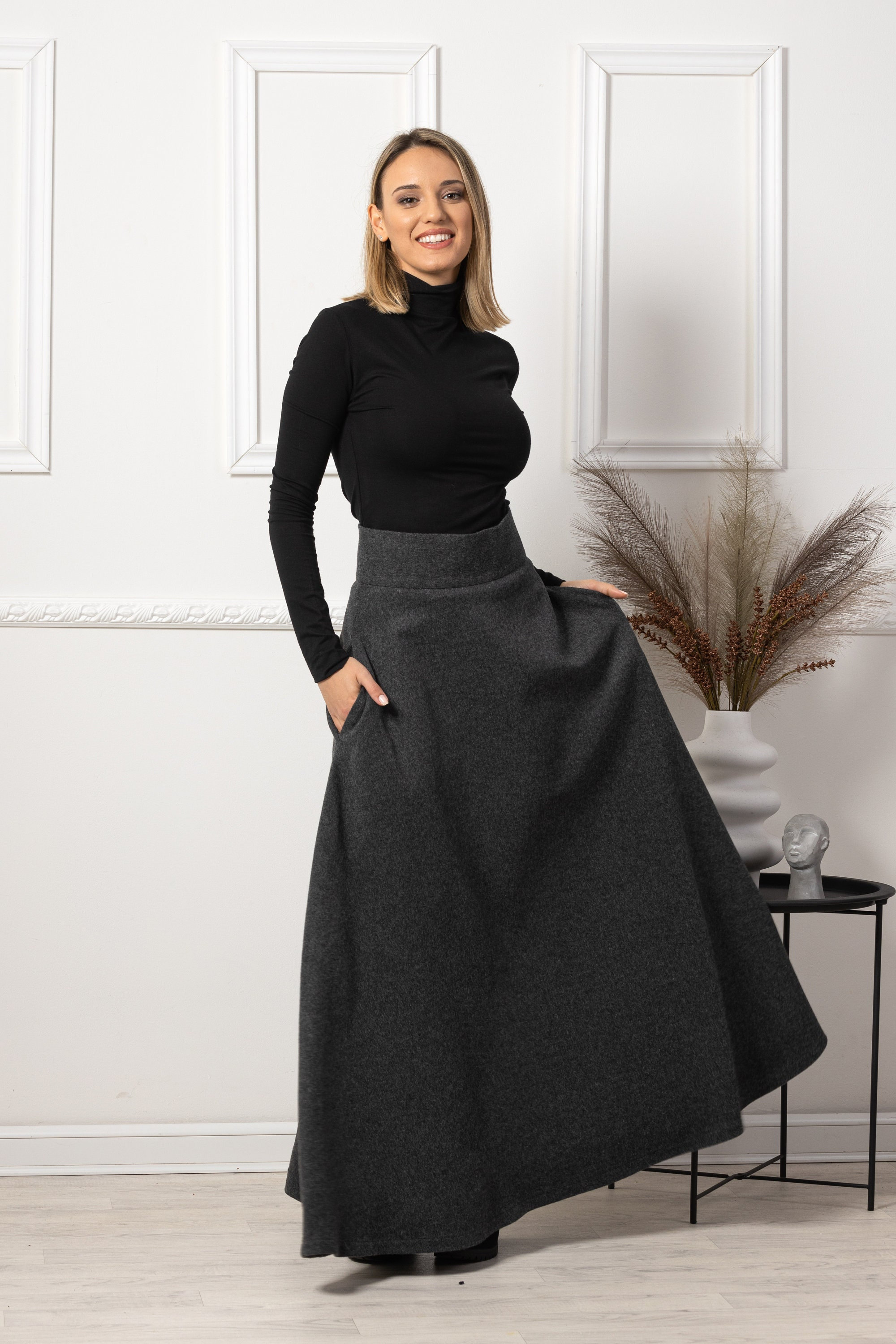 Wool Maxi Outlander Skirt, Edwardian Walking Skirt, Winter High