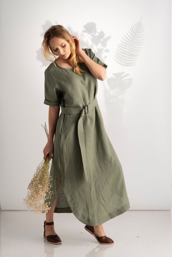 green linen maxi dress