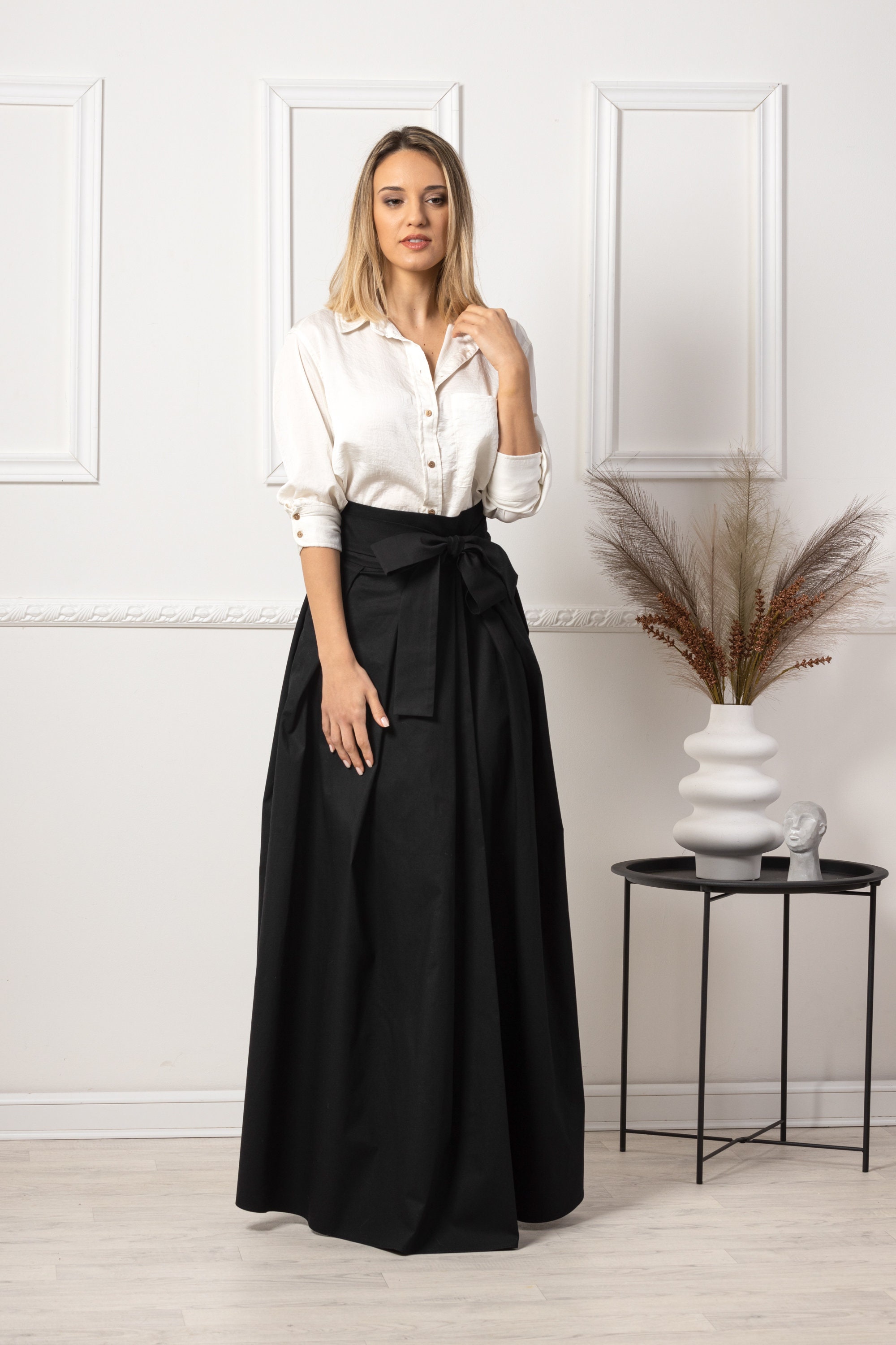 Black Women Formal Long Skirts A Line High Waist Satin Long Maxi Skirt  Spring Summer Autuam Юбка Женская - Skirts - AliExpress