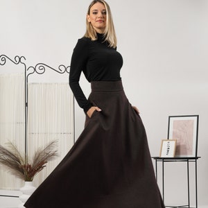 Edwardian-Inspired Soft Wool Ankle Length Skirt, Maxi Waistline Grace Skirt, Black Walking Pockets Skirt, Winter A Line Plus Size Skirt image 2