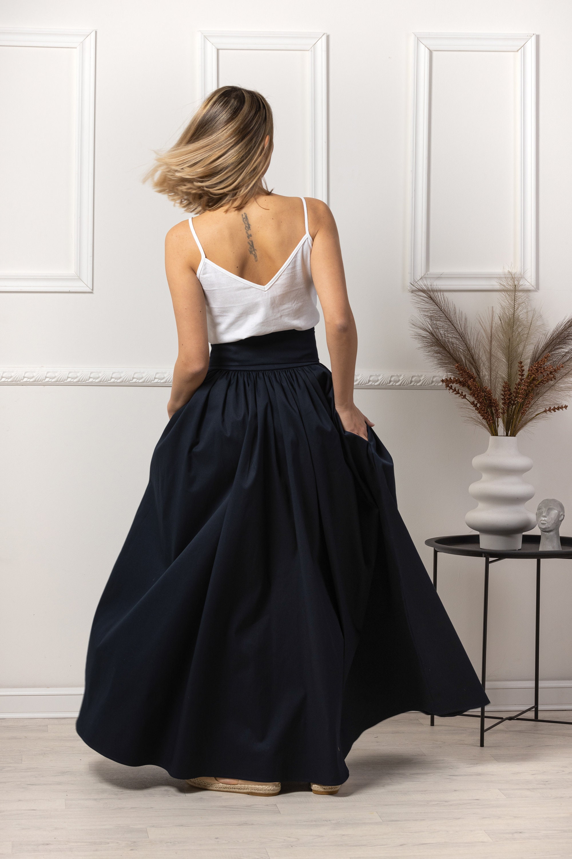 Full High Waist Maxi Skirt With Pockets 