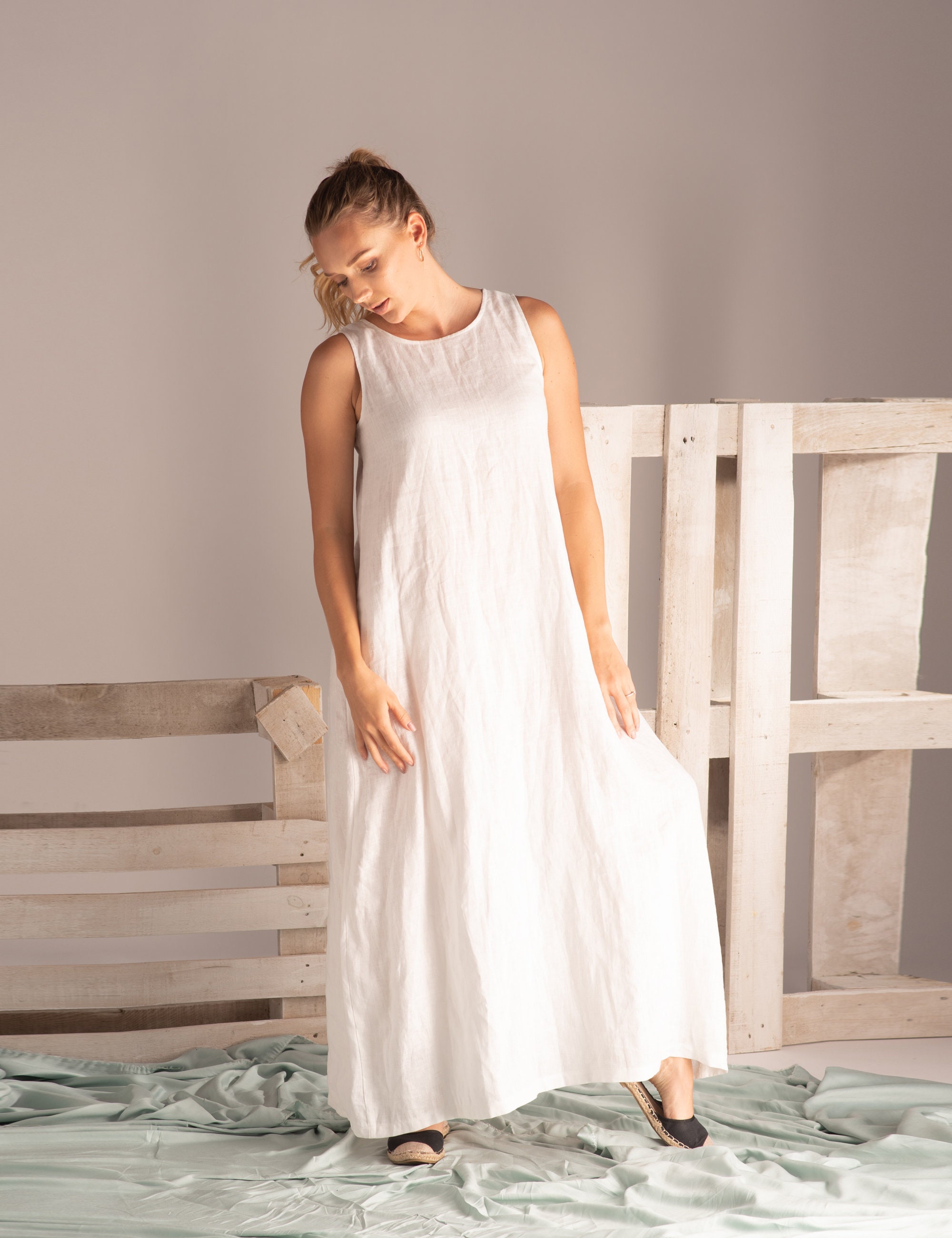 White Linen Dress Linen Maxi Dress ...