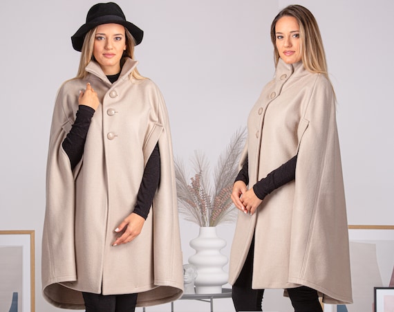 NikkaPlace Hooded Wool Cloak Coat
