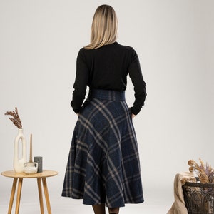 Tartan Wool Midi Skirt, High Waist Plaid Skirt, Plus Size Winter Skirt, Check Bell Circle Skirt, Wool Walking Skirt, 1940s Style Skirt image 7