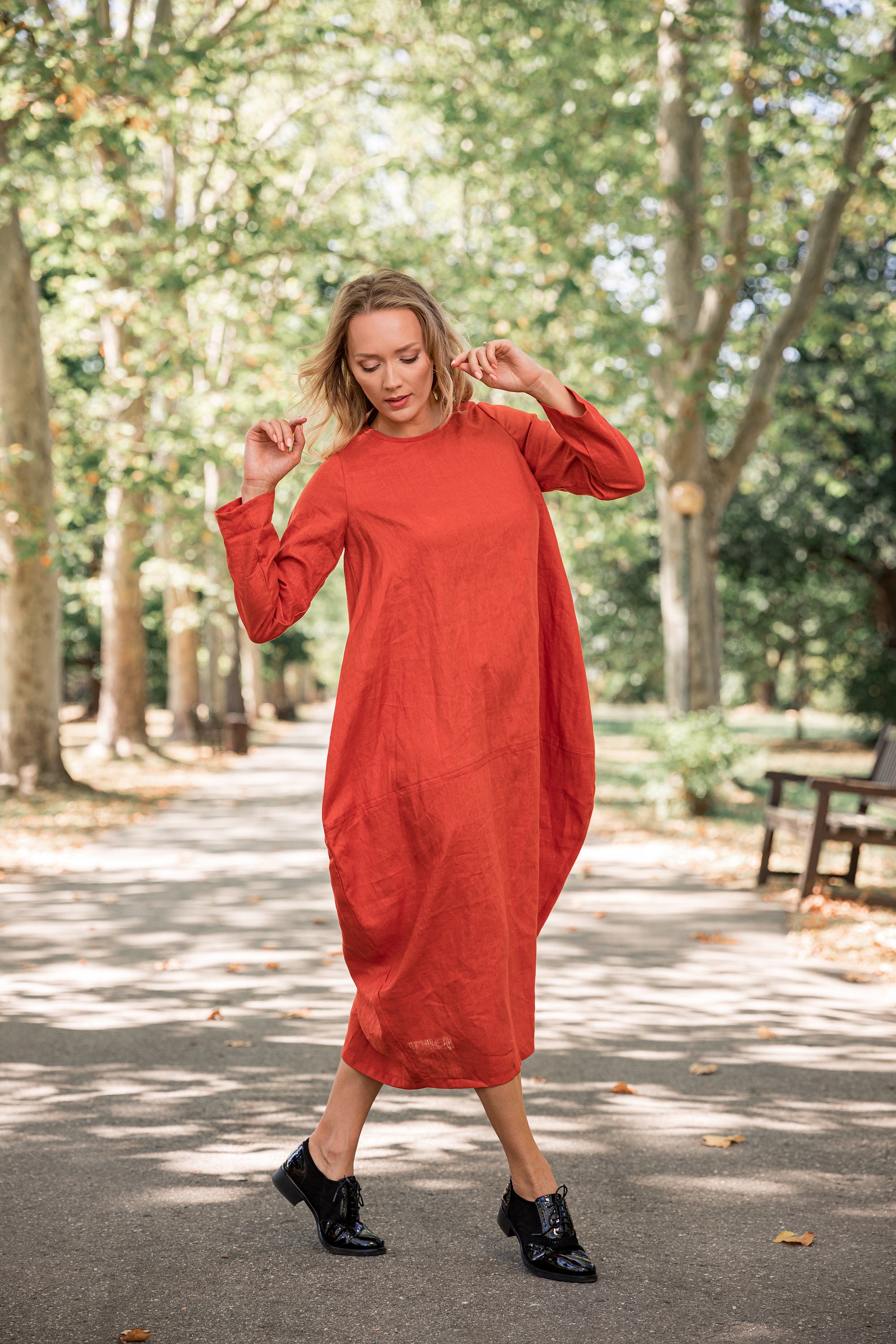 burnt orange linen dress
