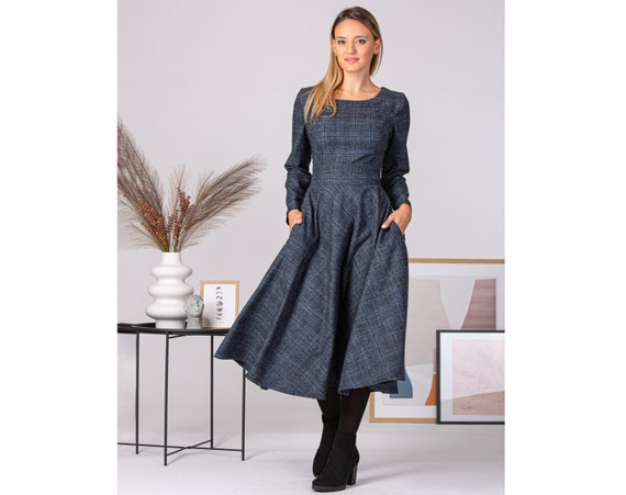 Buy Modest Retro Inspired Dress, Plus Size Plaid Winter Dress