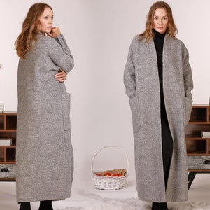 Wool Maxi Cardigan, Long Sweater Coat With Huge Pockets For Winter Season, Available In Plus Sizes, 11 Color Options