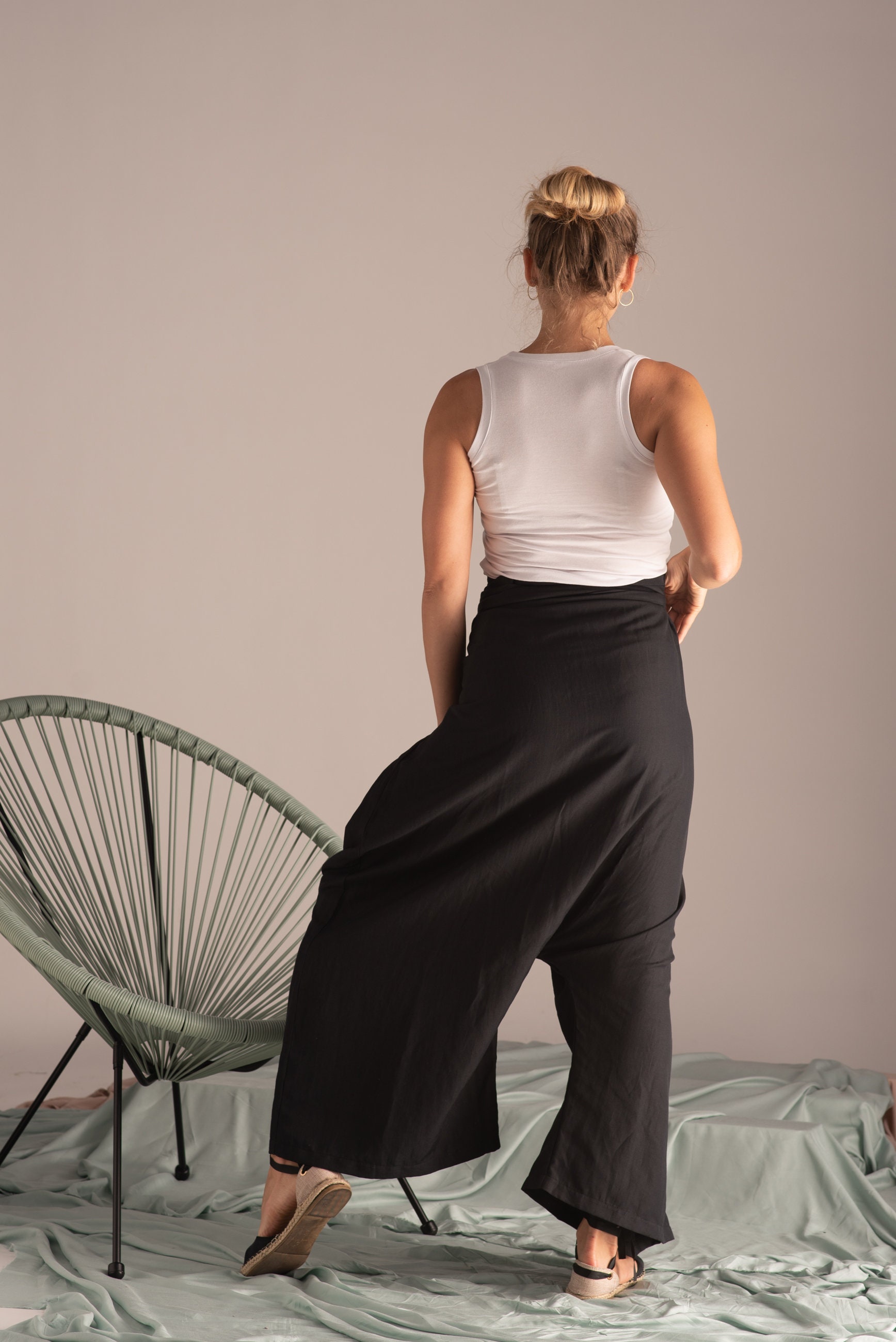 Drop Crotch Minimalist Hakama Pants, Japanese Linen Clothing