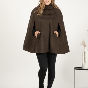Hooded Cape Coat with Pockets, Winter Poncho Cloak, Plus Size Clothing, Short Cape Wool Mix Cloak, Poncho Jacket, Elegant Petite Swing Cape image 18