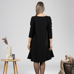 Plus Size Midi Dress, Minimal Cotton Tunic Dress, Solid Black Dress with Pockets, Petite Clothing, Elegant Evening Dress, Oversized Dress image 5