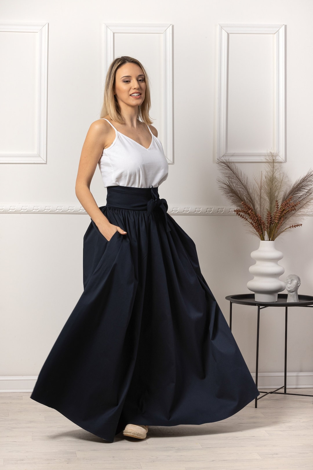 Buy Maxi Victorian Full Circle Skirt, High Waisted Elegant Dark Blue Skirt,  Edwardian Heavy Cotton Ball Gown Skirt, Plus Size Long Formal Skirt Online 