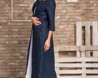 Linen Duster Coat for Summer, Long Open Front Linen Cardigan