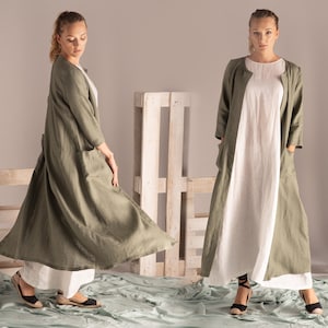 Chaleco largo de lino abierto, cárdigan largo y cómodo para verano, ropa de lino de talla grande, cárdigan fino y ligero, pareo playero de lino.