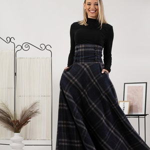 High Waist Victorian Skirt, Edwardian Walking Skirt, Dark Academia Wool Maxi Gored Skirt With Pockets, Plus Size Steampunk Circle Bell Skirt image 6
