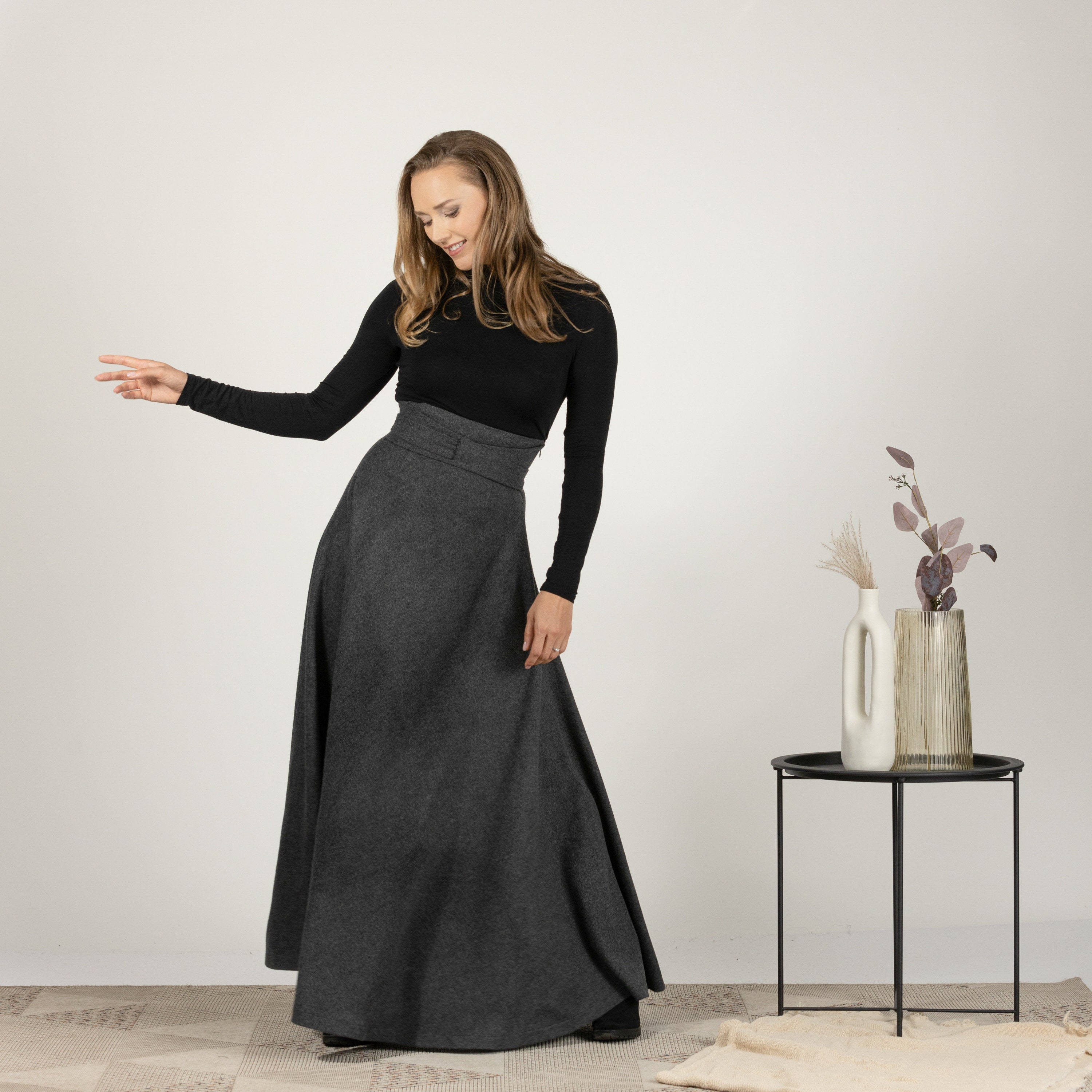 Wool Maxi Gray Skirt, Dark Academia Clothing, Victorian Walking